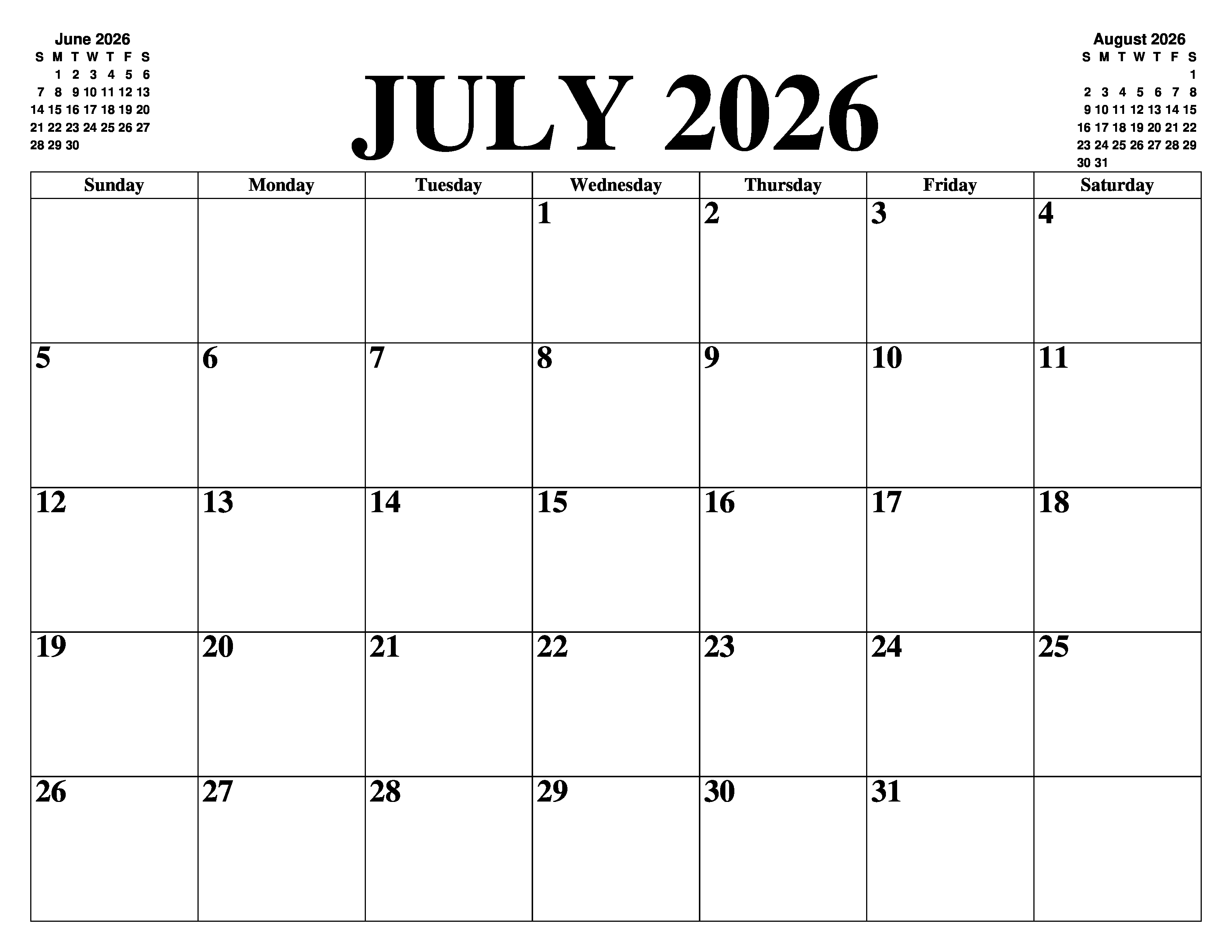 JULY 2026 CALENDAR PHOTO