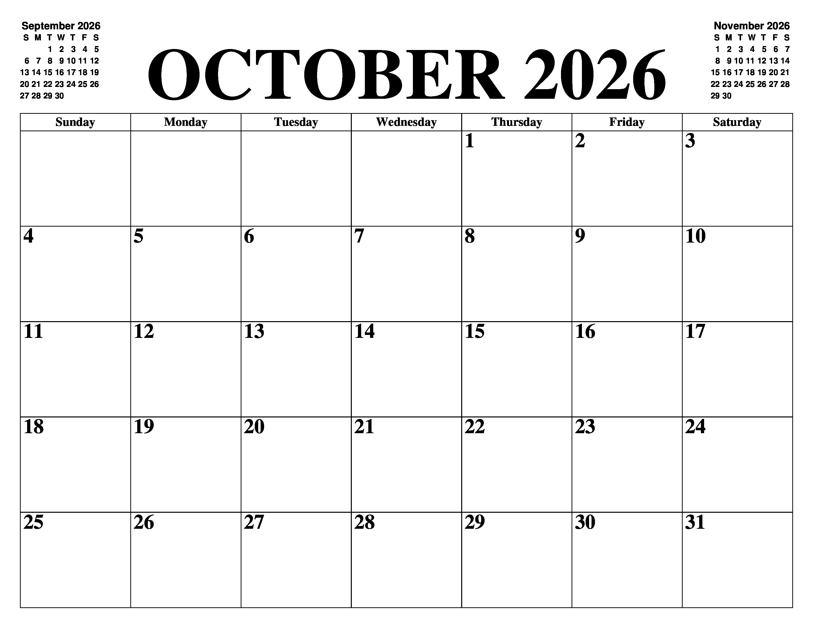 OCTOBER 2026 CALENDAR PHOTO
